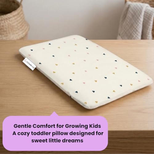Image of Premium Memory Foam Toddler Thin Pillow for Head, Neck & Back Support with Washable Removable Cover, Ideal for Sleeping, Reading & Resting, Age 2 to 9 Year, 18.5x12.5x2.5in, Triangles