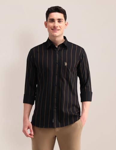 Image of U.S. Polo ASSN. Striped Slim Fit Formal Shirts for Men - 100% Cotton, Full Sleeve Mens Casual Shirts