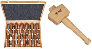 Faithfull FAIWCSET12 Wood Carving Chisels Set of 12 in Presentation Case & FAICM4 Carpenters Beech Mallet 4in