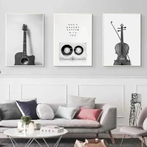 Affiche de guitare en vinyle rétro tableau noir et blanc 50x70