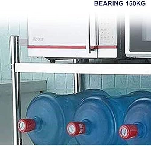 Stainless Steel Kitchen Table, Adjustable Double Layer Microwave Rack with Guardrails, 60x40x92cm Commercial Workbench for Restaurant & Home Use - Durable Silver Finish