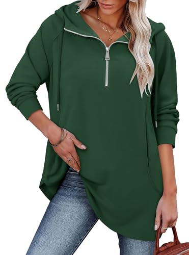 onlypuff Women Hoodie Pullover Trendy Quarter Zipper Lapel Sweatshirts Drawstring Cute Hooded Tunic Tops with Side Pockets