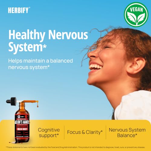 Image of HERBIFY Lions Mane Supplement - Daily Mushroom Supplement for Memory, Focus & Clarity - Brain Booster - Lions Mane Tincture for Immune Support - 4 Fl oz Strawberry Flavor