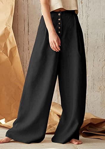 chouyatou Women's Summer High Waisted Cotton Linen Palazzo Wide Leg Casual Pants with Pockets3
