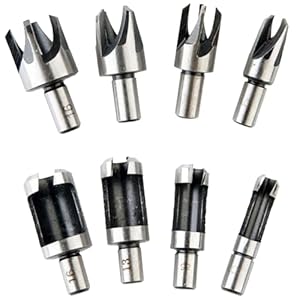 8-Piece Wood Plug Cutter Set with Round Shank, Carbon Steel Construction for Precision Woodworking and Dowel Hole Creation