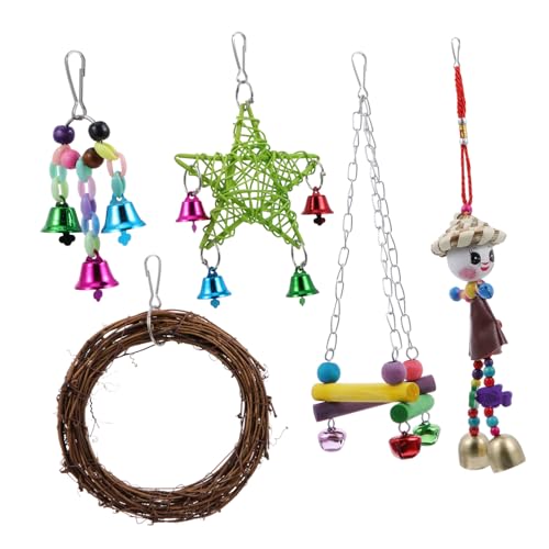 CIYODO 5Pcs Bird Swing Set Hanging Bell for Parakeets Cockatiels Macaws Promotes Play Chewing for Bird Owners Home Decor