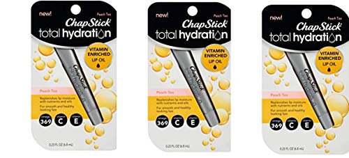3 Pack Chap Stick Total Hydration Vitamin Enriched Lip Oil Peach Tea