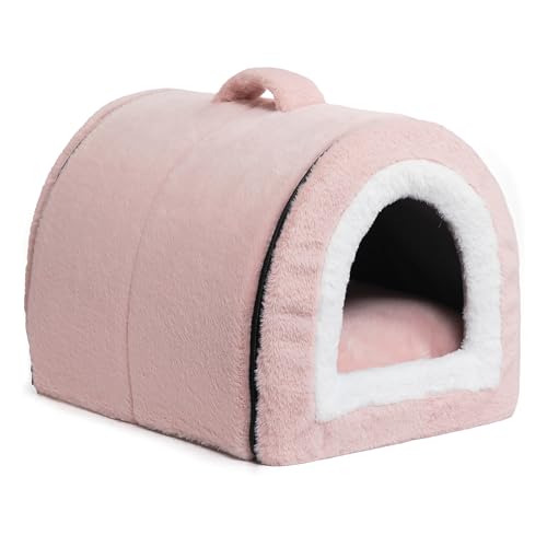 Hollypet Cuccia per Gatti e Cuccioli, Letto in Peluche Pieghevole 2 in 1 per Animali Domestici, Accogliente e Morbido Cuccia per Interni & Esterni, Rosa Chiaro