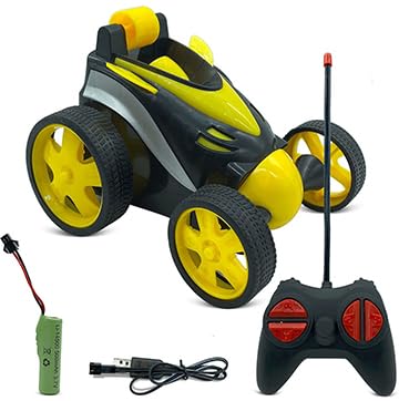 Image of Pink 360 Rotating Stunt Car Toy for Kids - LED Light Up Off-Road RC Vehicle with Flip & Spin Action, Rechargeable Electric Remote Control Car for Girls, Boys, Toddlers (Stunt Car Rotating)