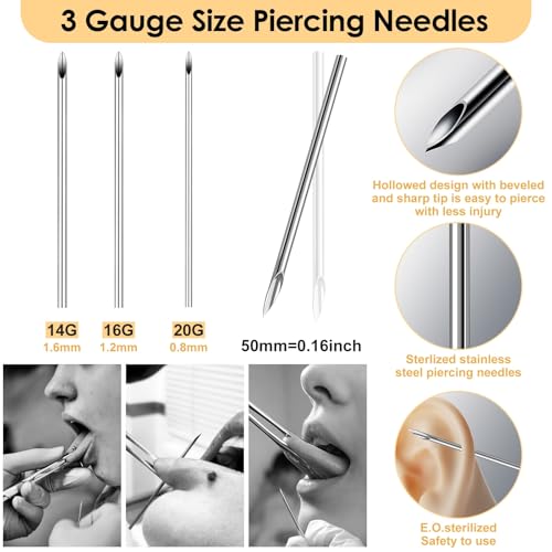 104PCS Body Septum Piercing Kit with 14G/16G/20G Piercing Needles Piercing Jewelry and Tool Set for Ear Nose Belly Button Nipple Lip Cartilage Eyebrow Tongue Navel Piercing Kit for All Piercings - Thumbnail 5