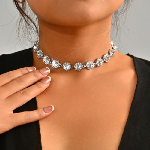 Acedre XL-214 Crystal Choker Necklace Jewelry Silver Sparkly Rhinestone Necklaces Chain Party Prom Neck Accessories thumb #2
