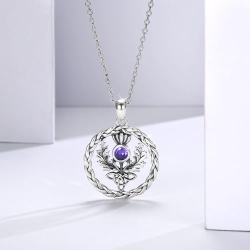 APOTIE Scottish Thistle Celtic Knot Necklace Sterling Silver Thistle Flower Pendant Jewelry Gifts for Women4