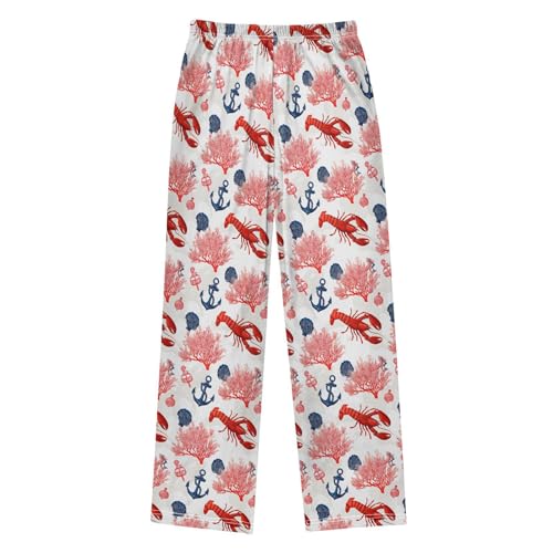 ALAZA Red Lobster Anchor Seashell Coral Reef Pajama Lounge Pants Long Sleep Pajama Bottoms with Pockets2