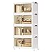 SONGMICS Contenitori 4 Livelli, Organizer Armadio con Coperchio, Scatole Plastica Impilabili con Ruote, Sportello Magnetico, Bianco, 55 L per Cesto, 220 L in Totale RLB460WZ01