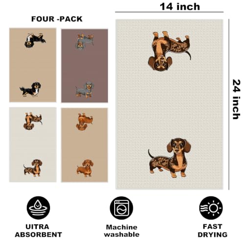 Image of 4 Pcs Dachshund Kitchen Towels, Dachshund Gifts Reusable Dish Towels | Waffle Weave Absorbent Hand Cloth Tea Towel for Kitchen Bathroom Decor, Cute Weiner Dog Gifts for Women Mom Friend 24x14 Inch