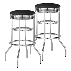 TRINITY Heavy Duty 30-Inch Backless Swivel Bar Stool for Kitchen, Garage, or Workshop, Chrome Finish with Faux Leather Seat, 2 Pack, Black