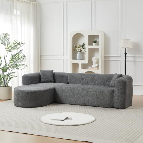 Image of Oversized Sectional Sofa with Chaise with 2 Throw Pillows, 109 inch Modern Luxury Chenille Sofa Extra Wide Seat L-Shape Curved Cloud Couch for Living Room (Left Chaise, Grey)
