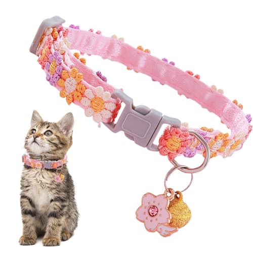 子猫の首輪ブレイクアウェイ、フラワー猫の首輪 - かわいい犬のチョーカー ベル付き - かわいいペット用品、子猫、小動物用の子猫の首輪の装飾