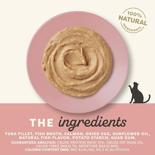 Image of Applaws Natural Premium Wet Cat Food for Adult Cats, Tuna Fillet & Salmon Recipe Mousse Pack of 12 x 70g Pouches