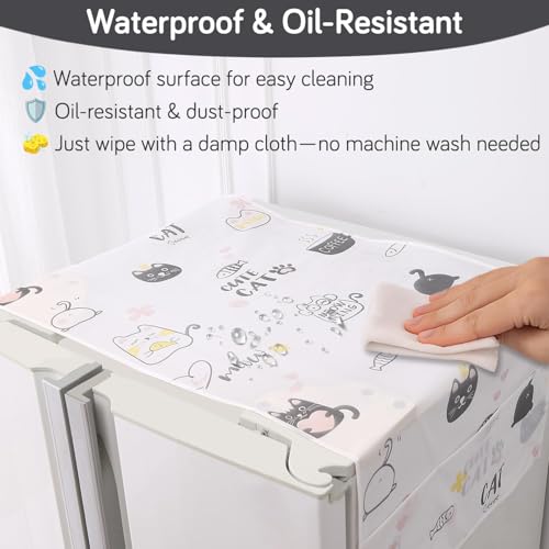 Image of HOKIPO Large Fridge Cover Top | For Bigger Double Door Refrigerator | Waterproof, Printed with 6 Side Pockets, Size Large 180x62 cm, Playful Cats (NEW-AR-5876-D6)