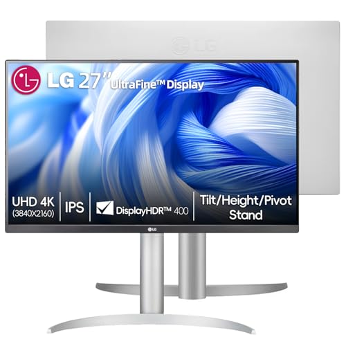 Image of LG 27 inch Ultrafine 4K UHD (3840 x 2160) Monitor, 60Hz, VESA DisplayHDR 400, 5ms, Dynamic Action Sync, Flicker Safe, HDMI & DisplayPort, VESA Mount, Tilt /Height /Pivot Adjustable, White