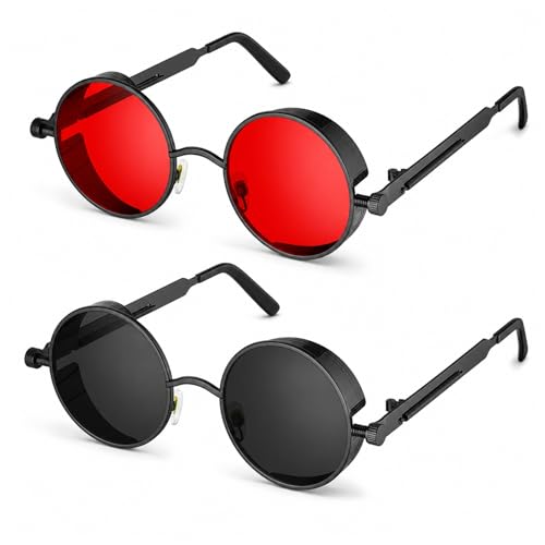 PROUDDEMON Retro Gothic Steampunk Sunglasses for Women and Men Round Metal Frame UV400 Costume Glasses