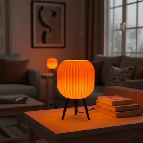 Image of Modern 3D Printed Table Lamp| Bedside Night Lamp | Warm Ambient Light for Bedroom, Living Room, Study Table & HomeDecor | Minimalist LED Desk Lamp for Cozy Lighting (Orange)