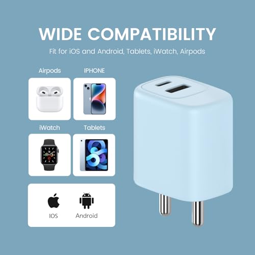 Image of DeperAI 25W 2-in-1 Fast Charger[MFi-Certified], Compatible with iPhone, Samsung, Realme, Redmi, Android, Oppo, Vivo, iPad, and Others, Wall Adapter GaN III PD3.0 Charger, Supports UFCS, Wrap (Blue)