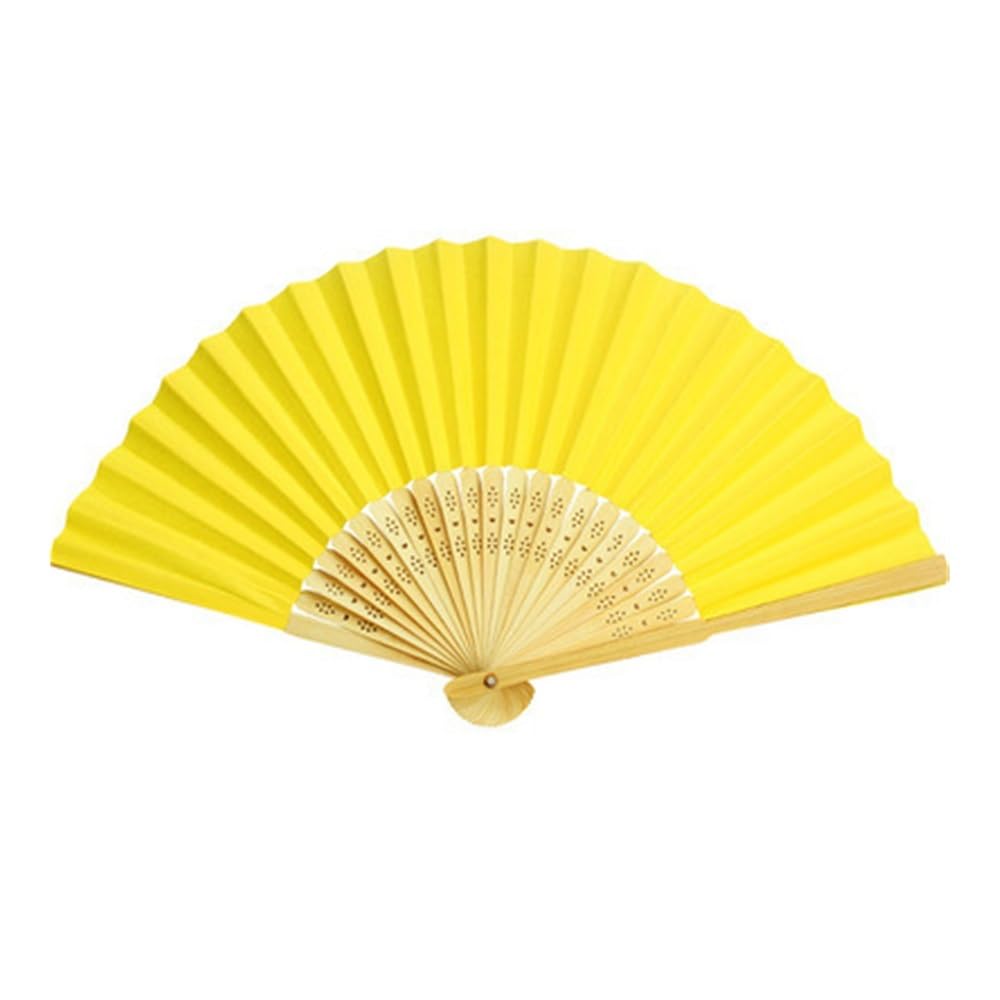 Jobaojiang Personalized Engraved White Folding Elegant Paper Fan With Bag Portable Supplies(YELLOW,20pcs with bag)