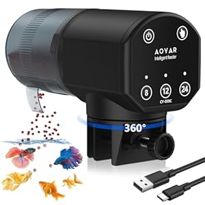Automatic Fish Feeder for Aquarium: Rechargeable Fish Feeder Dispenser,Moisture-Proof & 200ML Large Capacity Betta Turtle Vacation Feeder,Auto Fish Food Dispenser Timer for Weekends/Business