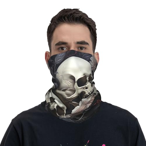Neck Gaiter Face Mask UV Protector Scarf Breathable Windproof Face Cover Black and White Flowers and Skull Balaclava Summer Cooling Gator Cover Seamless Bandana Head Wrap for Men Women2