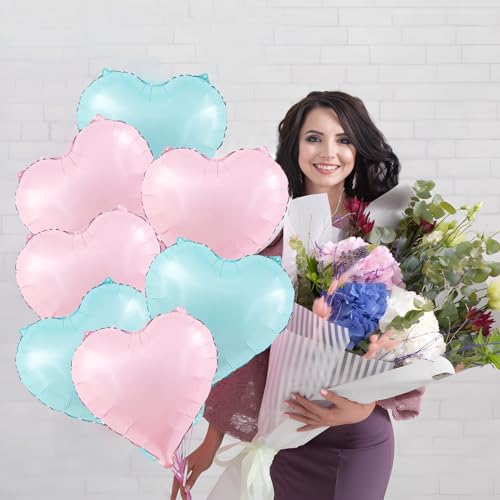 Image of Blue Pink Heart Balloons,18inch Light Blue Heart Shaped Foil Balloons & Baby Pink Helium Mylar Balloon for Anniversary Wedding Engagement Birthday Party Baby Shower Decorations