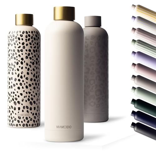 MAMEIDO Trinkflasche Edelstahl 750 ml, auslaufsichere Thermosflasche, Kohlensäure geeignet, BPA frei, Isolierflasche 12h heiß & 24h kalt (Ivory Beige Gold)