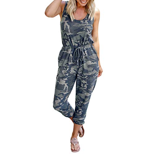 Mitiy Womens Spaghetti Strap Camo Jumpsuit with Pockets, Casual Outfits Camouflage Jumpers