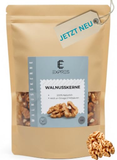 EXPRES Walnusskerne 1kg – Hochwertige geschälte Walnüsse roh & naturbelassen – Extra große Kerne – Perfekt für Küche, Backen & Snacks