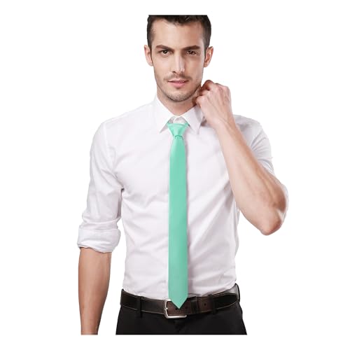 Landisun Mint Tie Men Women Solid Skinny Ties Slim Ties Satin Tie