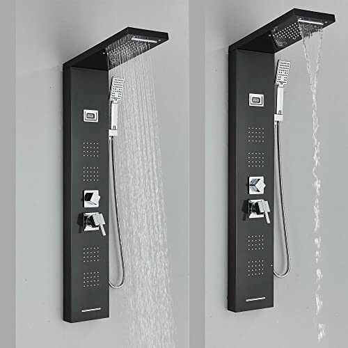 Black Shower Panel Tower Massage Body Jets System Rain Waterfall Mixer Hand Shower miniatura 2