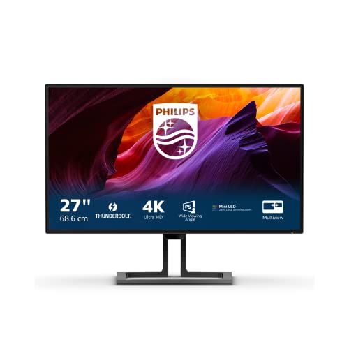 Philips 27B1U7903-27 Zoll UHD Monitor, MiniLED, höhenverstellbar, HDR1400 (3840x2160, 60 Hz, HDMI, DisplayPort, Thunderbolt 4, USB Hub) schwarz