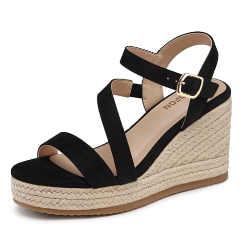 Image of TEMOFON Wedge Sandals for Women Platform: Espadrille Ankle Strap Buckle Wedge - Comfortable Dressy Summer Womens Sandals