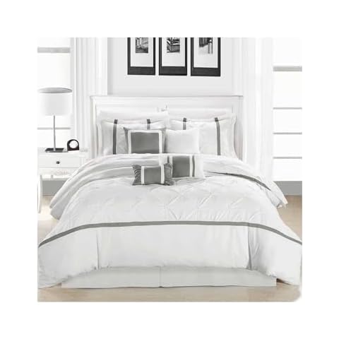 Chic Home White Bed in a Bag Comforter Set, King Size (8 Piece), Vermont - Pinch Pleat Microfiber Bedding - Comforter, Shams, Bed Skirt, Cushions and Breakfast Pillow Cover