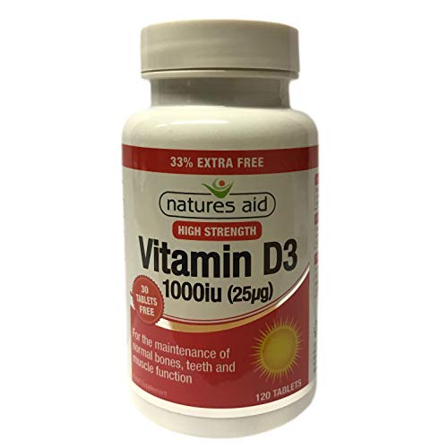 Natures Aid Vitamin D3/Cholecalciferol 1000 iu/25 UG 120 Veg Tablets