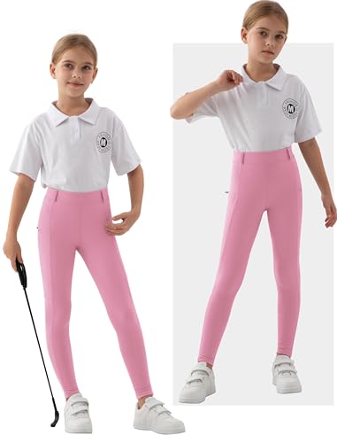 MoFiz Kinder Reithose Mädchen Vollbesatz mit Silikon Kinder Reitleggings mit Reißverschlusstasche Rosa 140-158