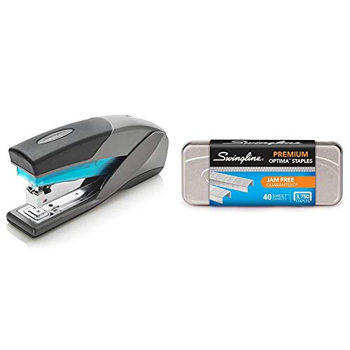 Swingline Stapler, Optima 25, Blue/Gray & Staples, Optima, Premium, 1/4
