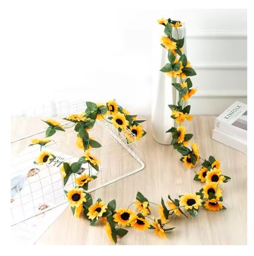 Image of SPHINX Artificial Sunflower Creeper Vine 7 Ft(230 cm) 26 Flower Heads for Home,Wall Decor,Balcony Railing,Garden,Table Runner,Wreaths,Candle Rings,Wedding,Festive & Trousseau Decoration- (2, Yellow)