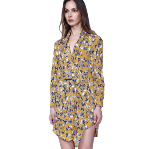 Robe courte drapée imprimé feuilles pour briller lors de vos cocktails