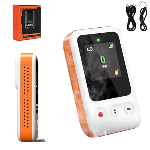 Detector de monóxido de carbono, monitor de calidad del aire con pantalla LCD y cable de carga tipo C, compacto y portátil, rango de detección (0-1000) ppm, detector de Co recargable para el hogar