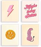 HOSUM ART Preppy Room Decor Aesthetic Canvas Wall Art for Teen Girls Bedroom Hot Pink College Dorm Room Posters Trendy Wall Decor - Set of 6 8x10in (UNFRAMED)