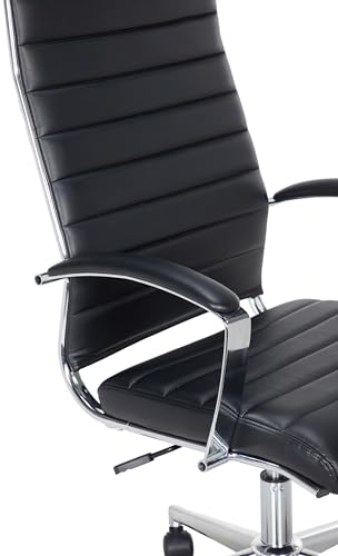 Image of Amazon Basics High-Back Swivel Office Chair with Lumbar Support, Ergonomic Ribbed Faux Leather, Adjustable Height, 45.25 inch x 24.75 inch x 23.25 inch, Black