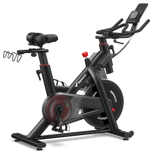 Image of Merach Magnetic Exercise Bike for Home Gym, Low Noise | Stationary Bike with Soft Seat Cushion, Indoor Workout Bike with 350 lbs Weight Capacity, Fitness App with Courses