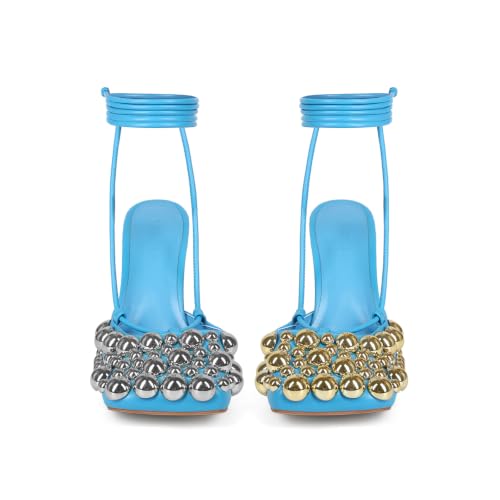 Image of Saint Leia Women's 4IN High Heel Sandals Nude Stiletto Pumps with Gold Silver Pearls Heels for Weddings Parties and Evening Wear